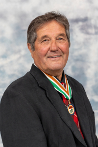 A photo of 2024 Order of PEI recipient Dutch Thompson, wearing the Medal of Merit.